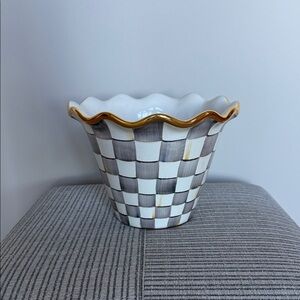 MacKenzie-Childs Ceramic Sterling Check Fluted Edged Planter